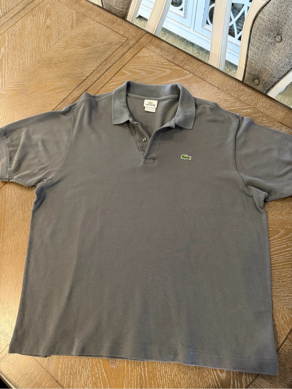 Lacoste Men’s Gray Pique Polo with Green Crocodile Size 7